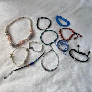 Beaded And Rope Bracelets With Necklace Lot of 11